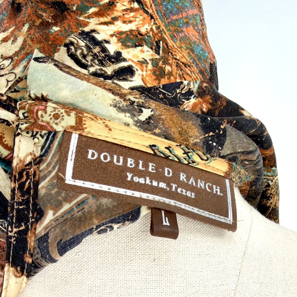 Vintage Y2K Double D Ranch Brown 100% Silk Ephemera Print Blouse Skirt Set - Picture 9 of 11